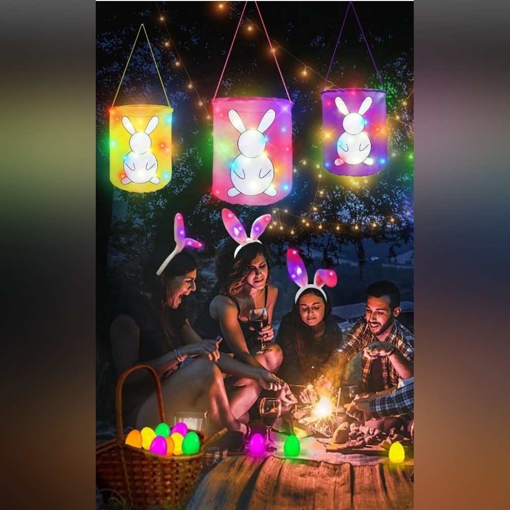 3Pcs LED Bunny Baskets Glow Total 60+ Easter Lights